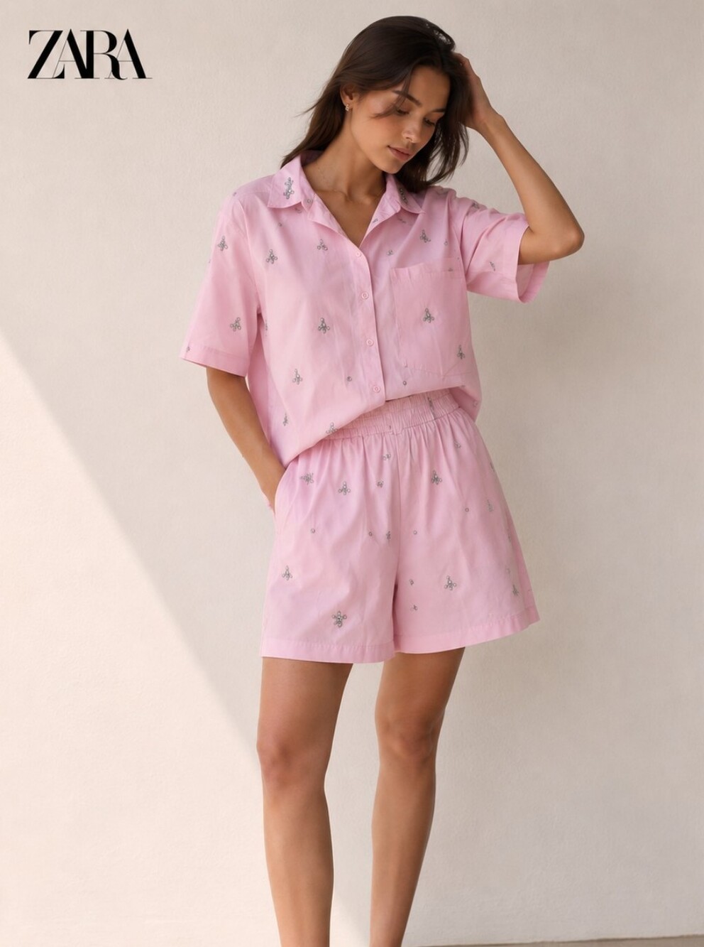 ZARA Pink Jeweled Embellished Short Set